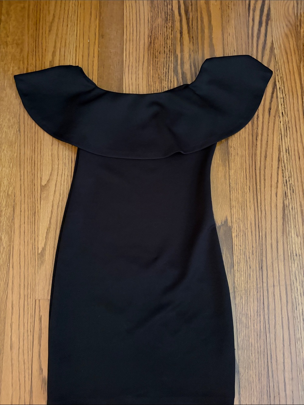 Aqua Off-Shoulder Black Dress with Ruffles